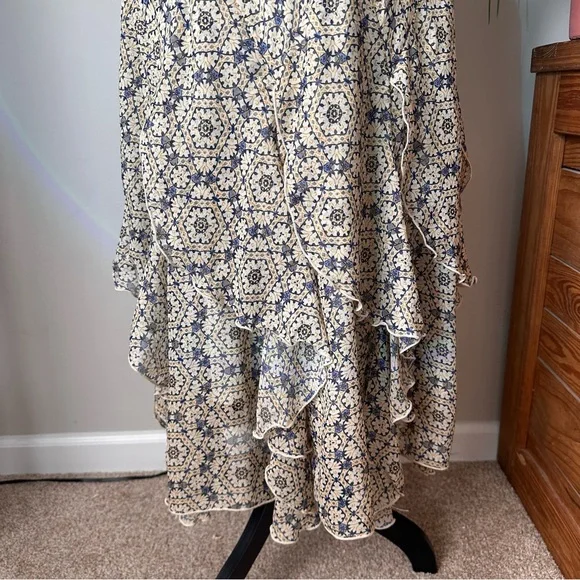 Amanda Lane Cream and Blue Floral Tiered Maxi Dress - Picture 2 of 8